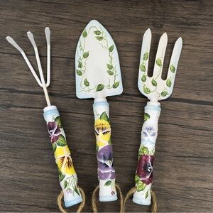 Vintage set of 3 hand painted gardening tools decor OOAK